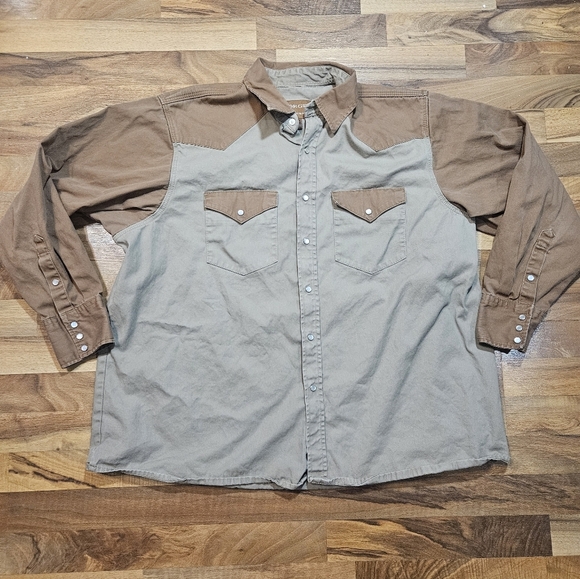 Forge Workwear Other - Forge Workwear Pearl Snap Canvas Shirt XXL Tan Brown Western
